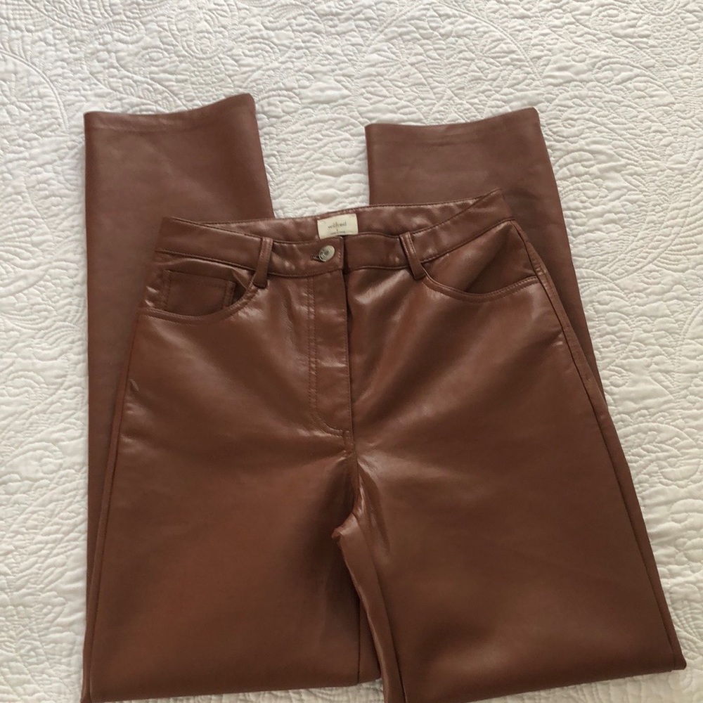 Wilfred Melina Vegan Leather Pants Pecan Brown High Rise Straight Leg - Picture 4 of 12